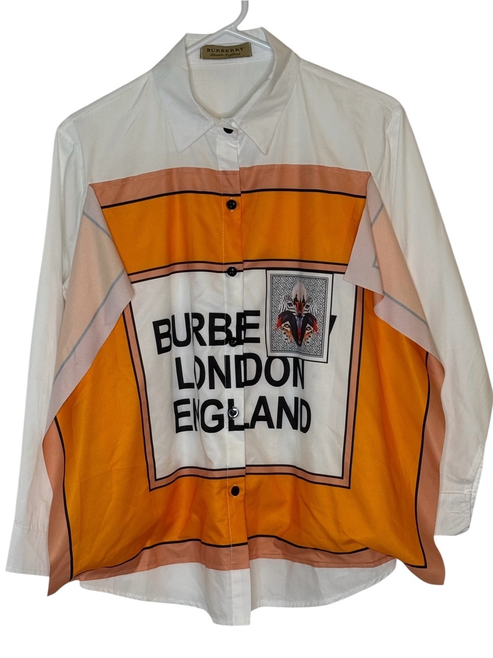 Burberry White and Orange Panel Graphic Button-Down Shirt